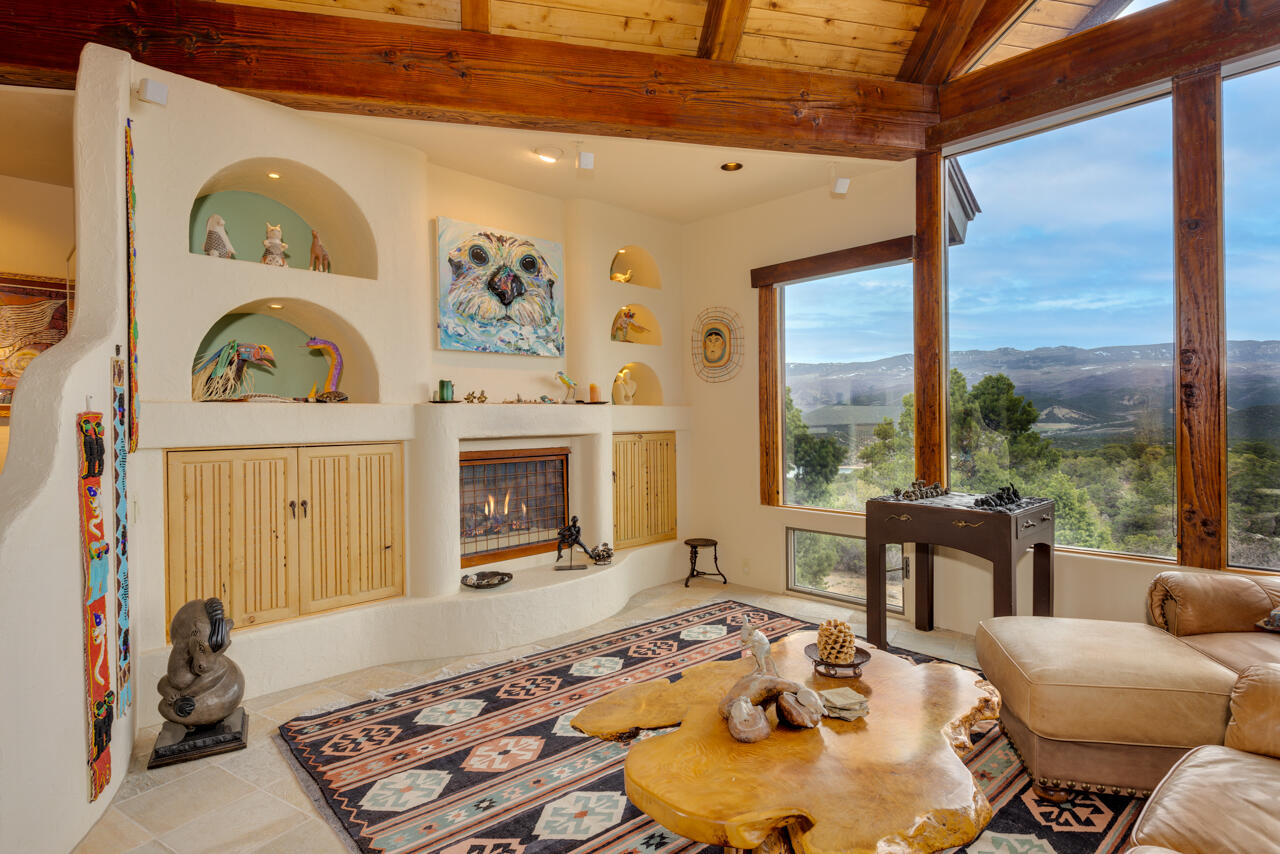 499 Waterview Lane Ridgway, CO 81432 - Photo 7 of 43 a living room with furniture a fireplace and a large window