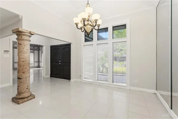 a view of livingroom with chandelier