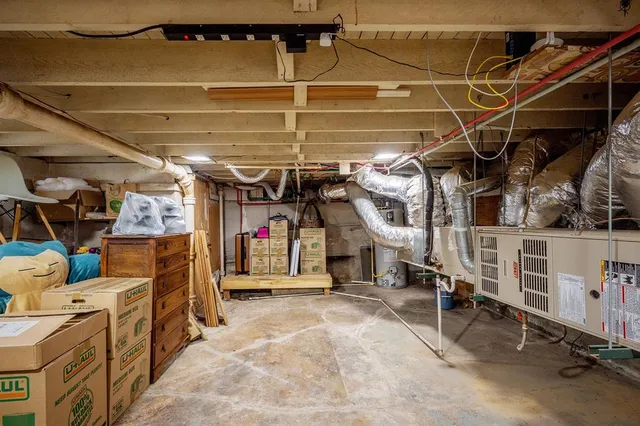 a view of a storage room with racks