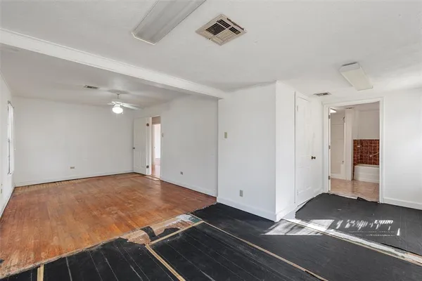a view of a room with a fireplace