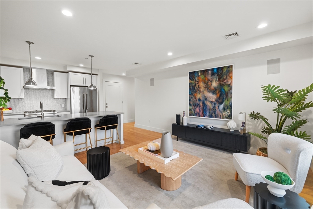 150 West Broadway, Unit 313A Boston, MA 02127 - Photo 4 of 10 a living room with furniture kitchen view and a potted plant