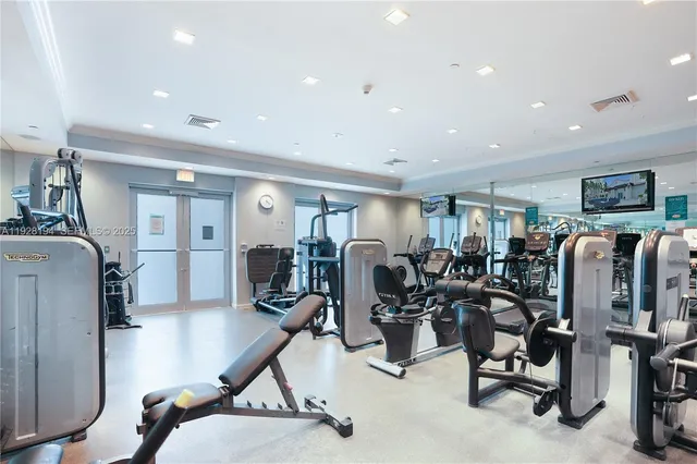 a view of a room with gym equipment