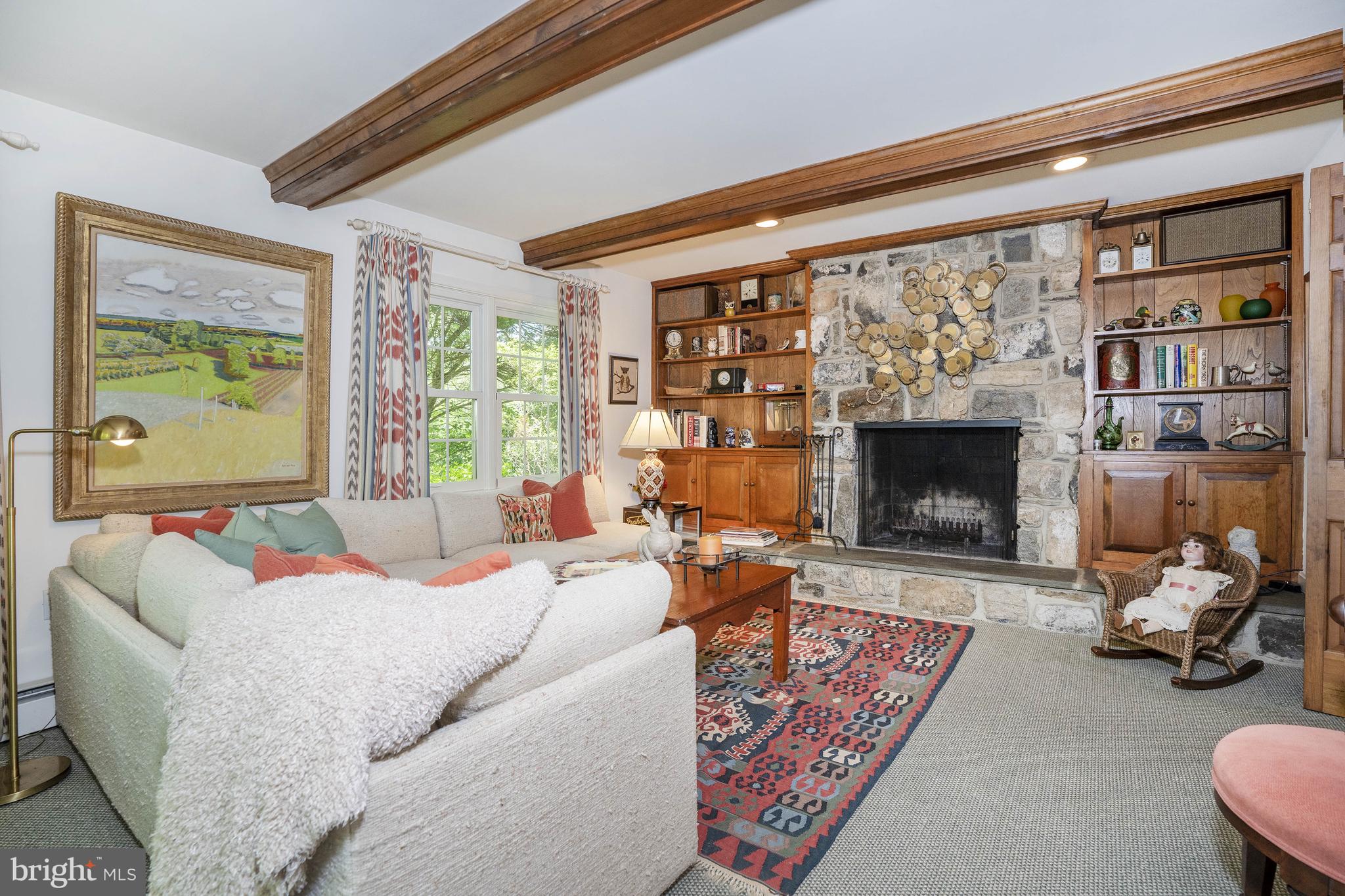 5802 Pyles Ford Road Greenville, DE 19807 - Photo 29 of 40 Family Room Stone-Surround Wood-Burning Fireplace
