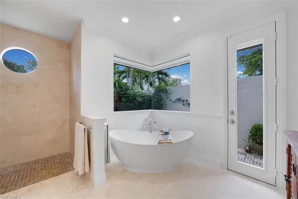 a view of a bathtub in a room