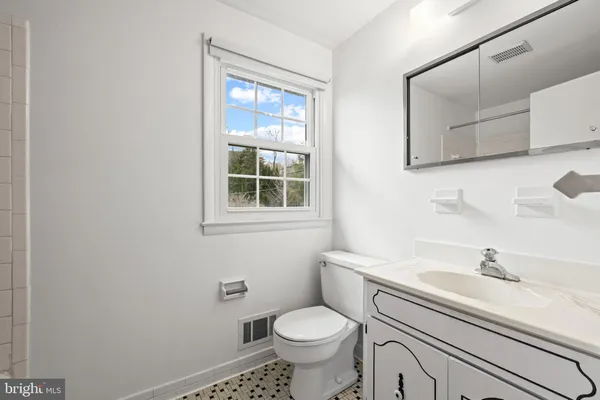 a bathroom with a sink toilet and a mirror