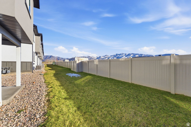 645 West 880th Street South Fillmore, UT 84631 - Photo 21 of 22 Expansive green space featuring a privacy fence, concrete patio, gravel border, and distant mountain backdrop