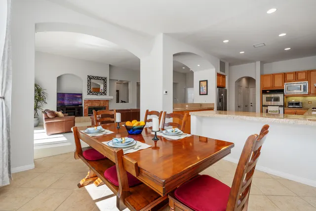 a view of a dining area with furniture