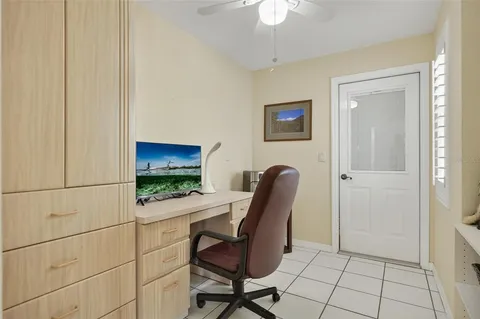 a workspace with table and chair