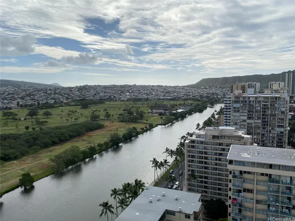 a view of lake and city