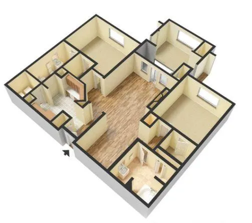 a spacious bathroom with a double vanity sink and a mirror