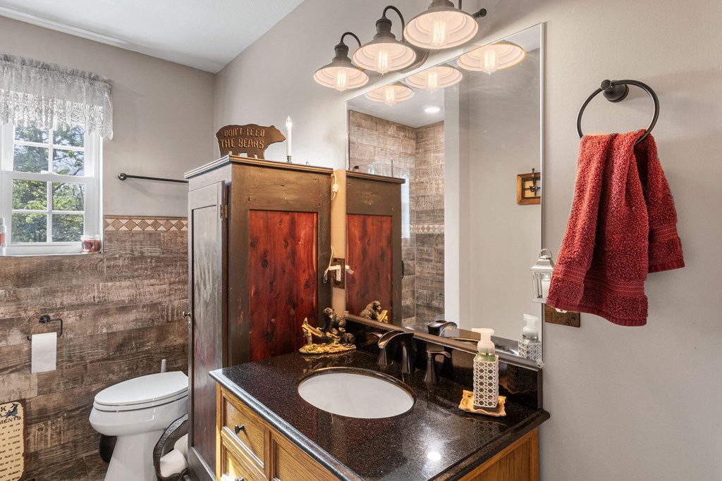 619 Pounding Mill Loop Hayesville, NC 28904 - Photo 40 of 54 a bathroom with a sink vanity mirror and toilet