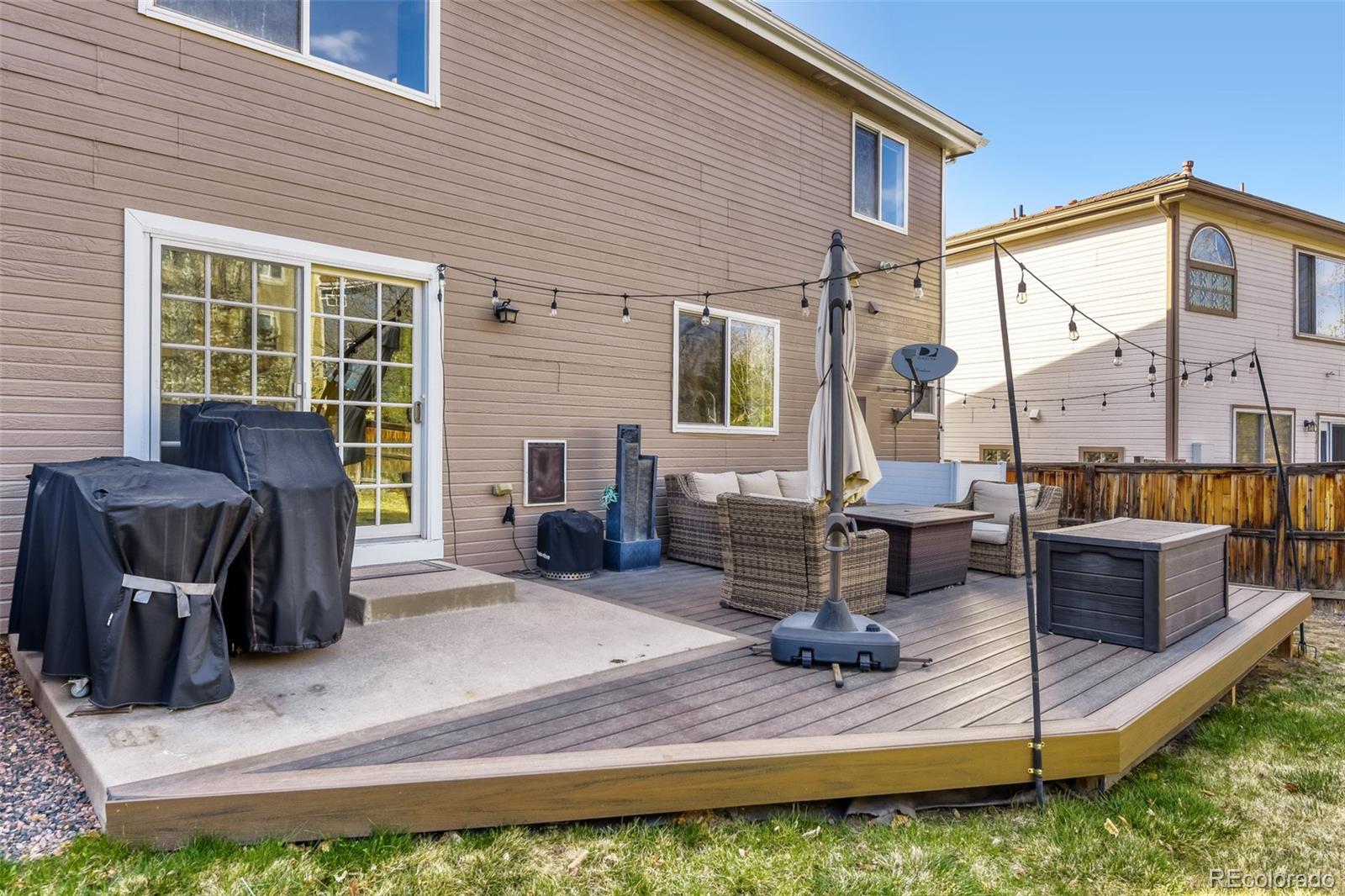 9649 Adelaide Circle Highlands Ranch, CO 80130 - Photo 25 of 32 a view of a patio with couches chairs dining table and chairs