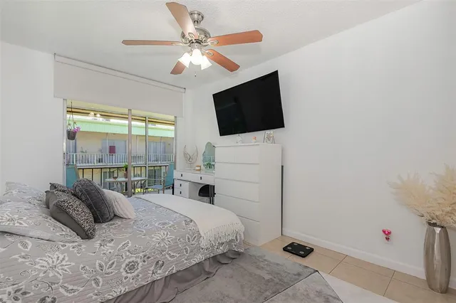 a bedroom with a large bed and a flat screen tv