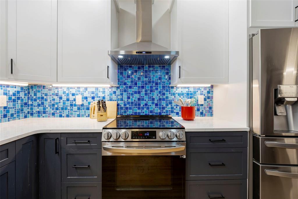 818 Eunice Drive Tarpon Springs, FL 34689 - Photo 13 of 59 a kitchen with stainless steel appliances granite countertop a stove and a refrigerator