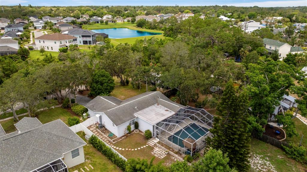 818 Eunice Drive Tarpon Springs, FL 34689 - Photo 47 of 59 an aerial view of a house with a garden and lake view