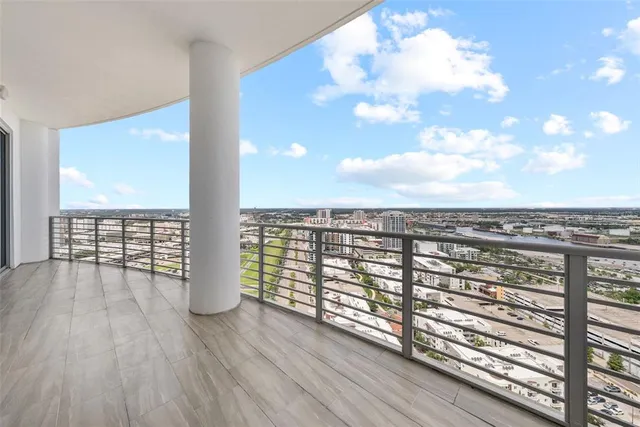 a large building with a view of city