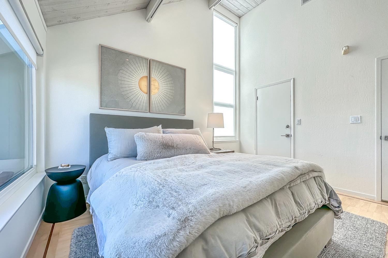 432 Durant Way Mill Valley, CA 94941 - Photo 41 of 69 a bedroom with a bed and a mirror