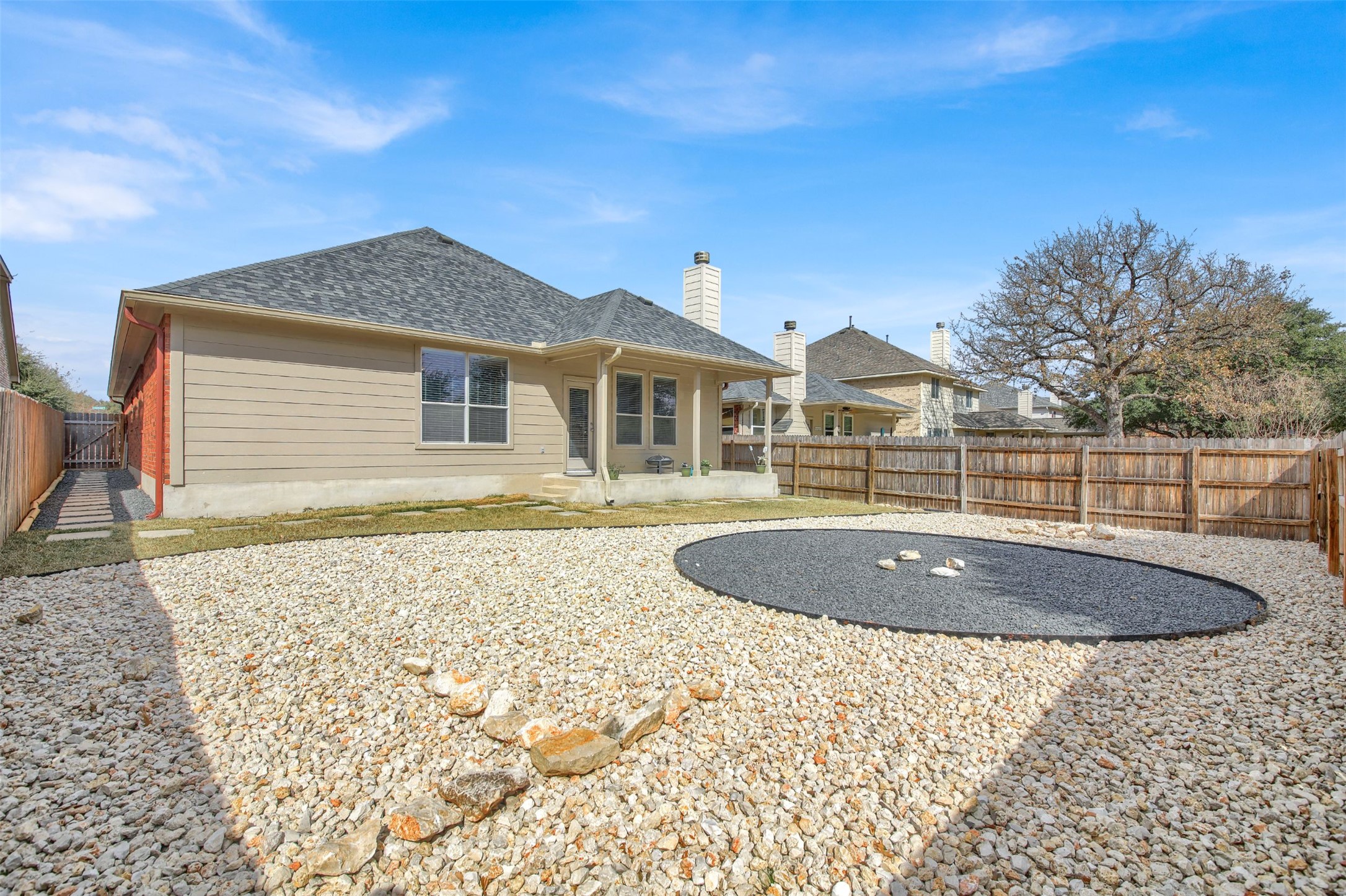 2979 Freemont Street Round Rock, TX 78681 - Photo 34 of 40 Back of house featuring a patio area, a fenced backyard, a chimney, and a shingled roof