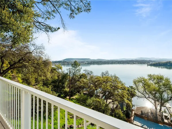 a view of a lake with a mountain in the background