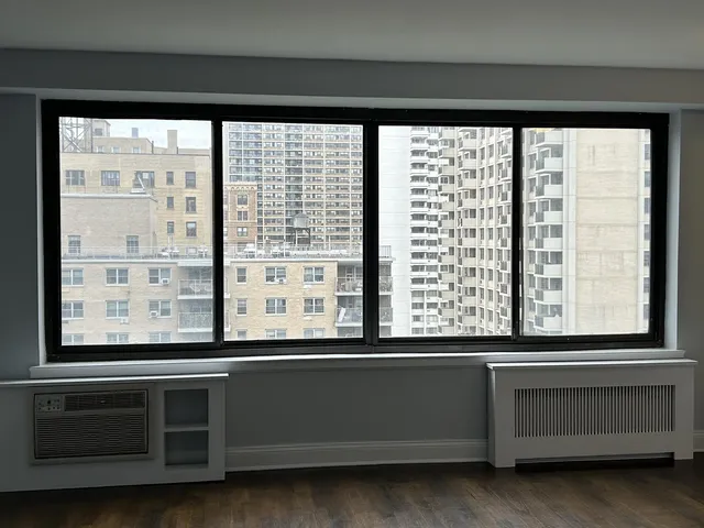 a living room with a window