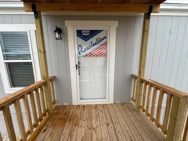 a view of wooden balcony
