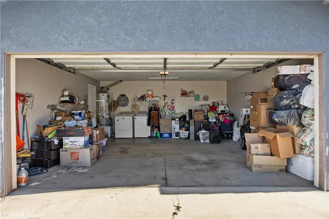 a view of a garage with a white couch