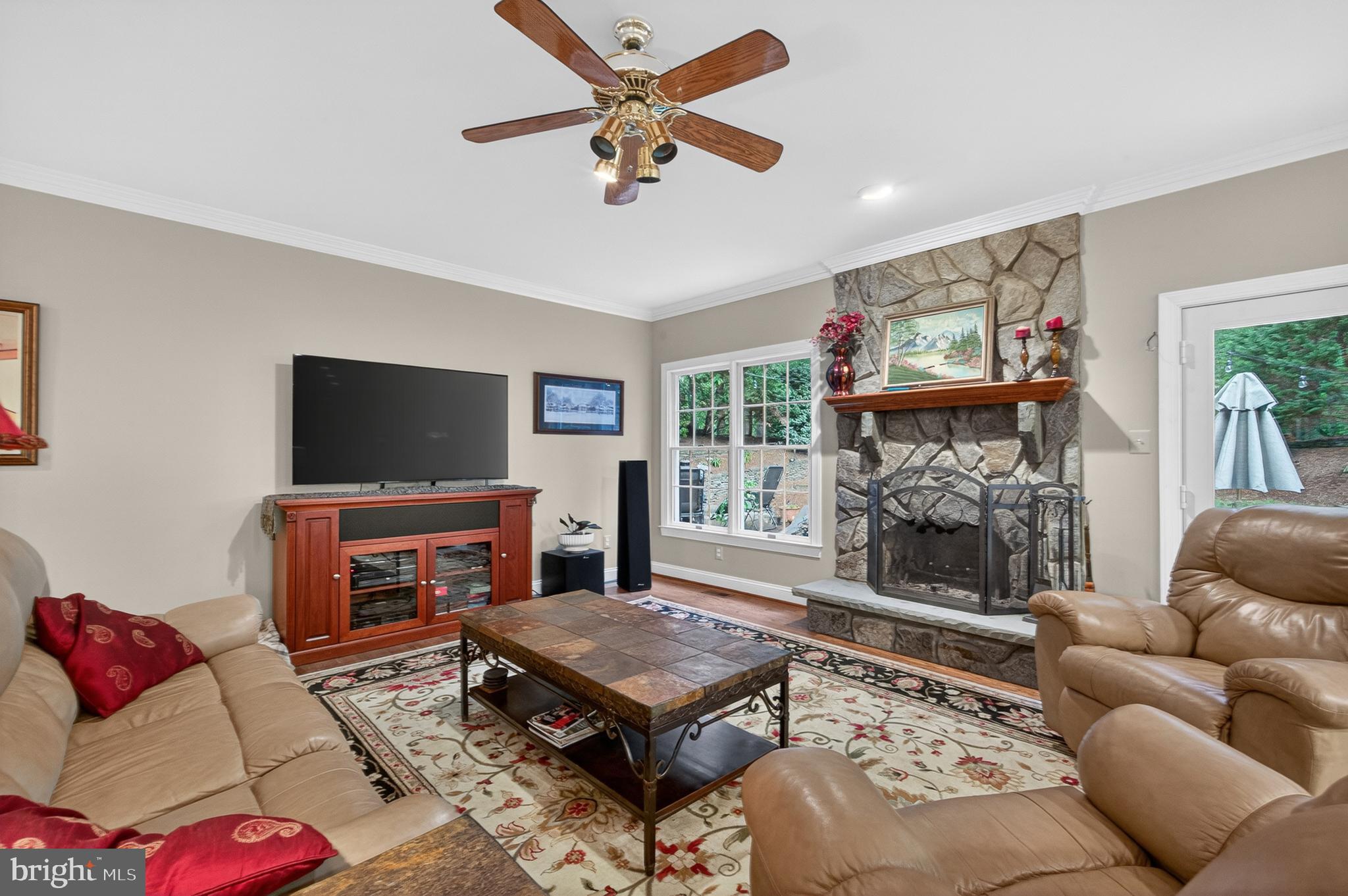 6601 Colchester Road Fairfax Station, VA 22039 - Photo 17 of 78 a living room with furniture a flat screen tv and a fireplace