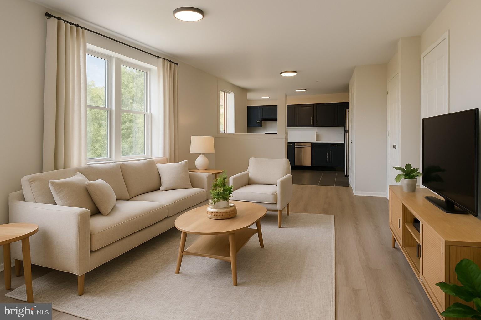 1218 Perry Street Northeast, Unit 202 Washington, DC 20017 - Photo 3 of 6 a living room with furniture and a flat screen tv