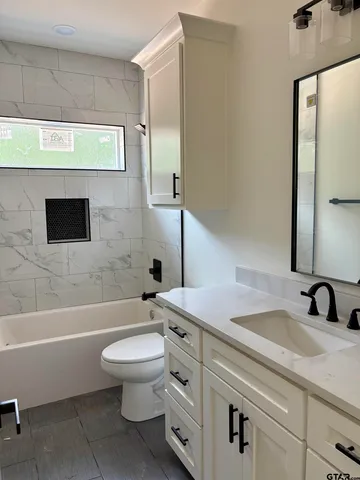 a bathroom with a toilet sink and vanity