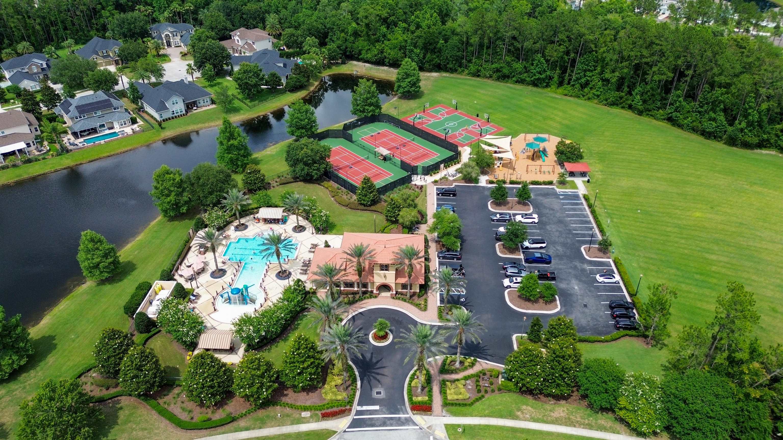 514 Heron Landing Road St. Johns, FL 32259 - Photo 45 of 48 an aerial view of swimming pool outdoor seating and yard