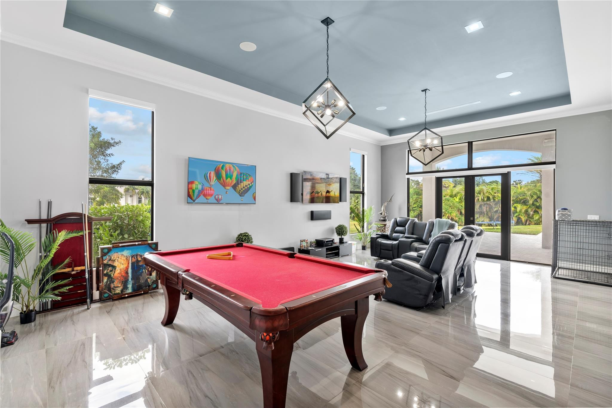 13605 Bella Ranch Lane Southwest Ranches, FL 33330 - Photo 40 of 81 a living room with furniture pool table and a large window