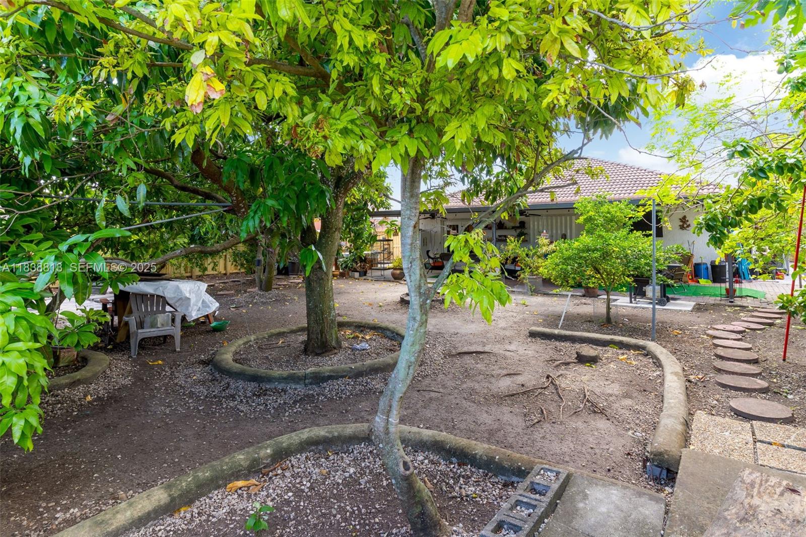 25237 Southwest 133rd Place Homestead, FL 33032 - Photo 35 of 39 a view of a patio with table and chairs potted plants and large tree
