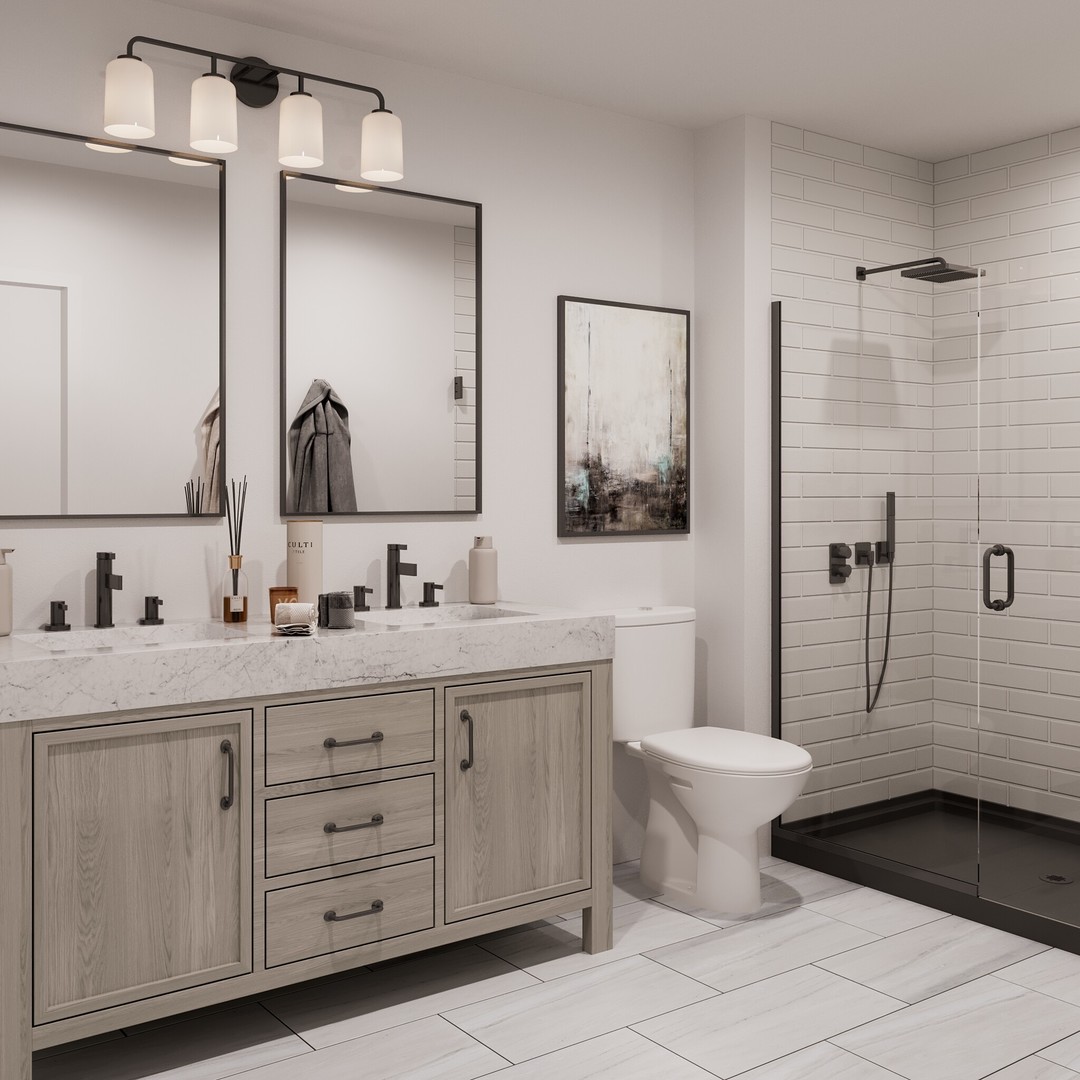 183 Pointe Drive, Unit 183 Northbrook, IL 60062 - Photo 8 of 15 a bathroom with a double vanity sink toilet and shower