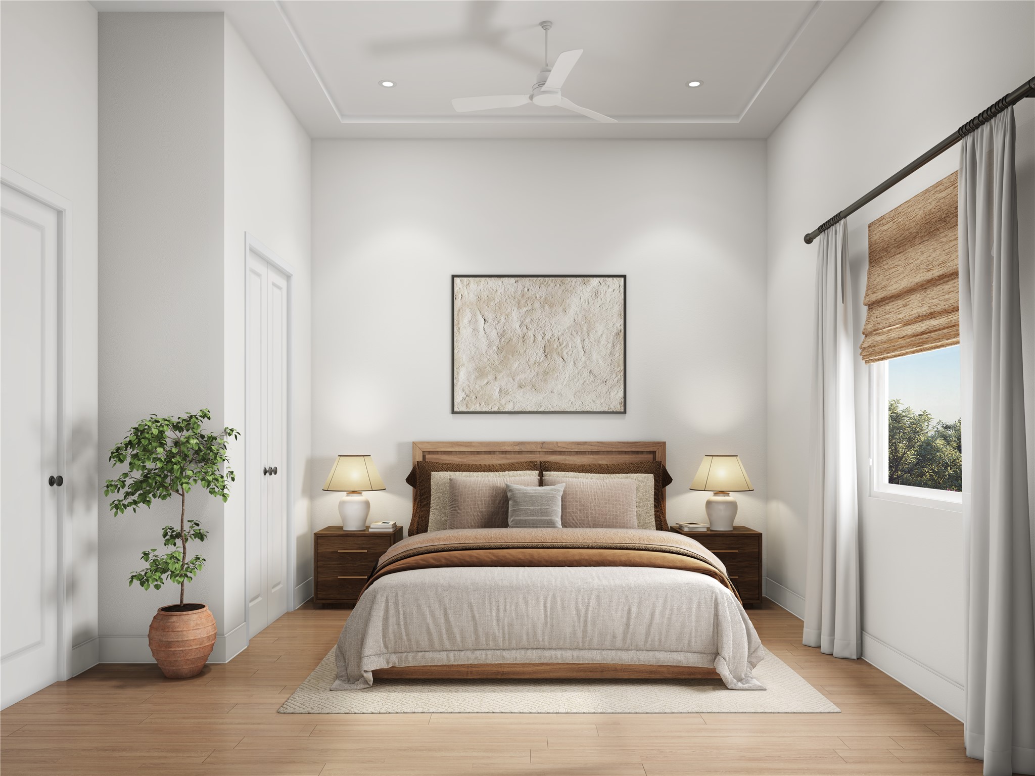 5327 Lambeth Riverside Drive Houston, TX 77091 - Photo 9 of 18 Second guest bedroom offers a bright, comfortable retreat with tall ceilings, ceiling fan, and a versatile layout—perfect for guests, a home office, or workout space.