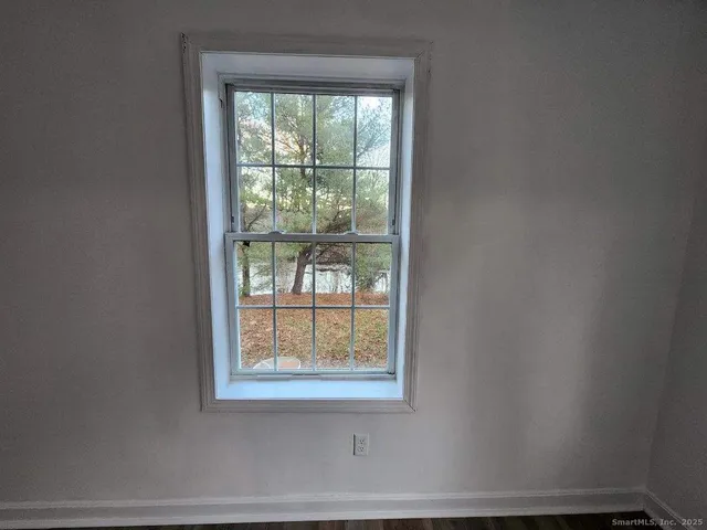 a view of a small space with a window