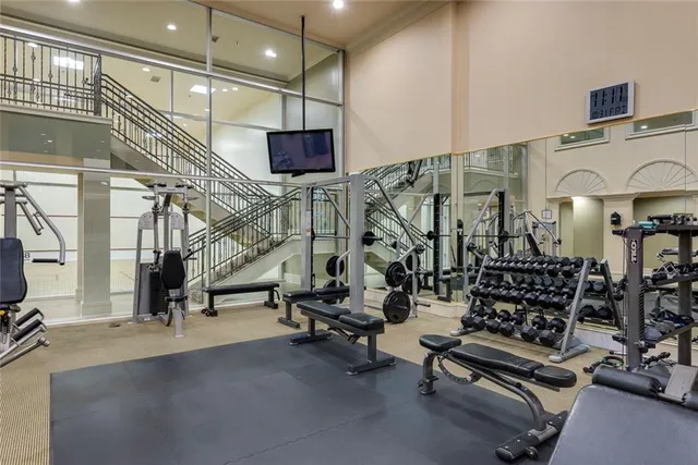a view of a room with gym equipment