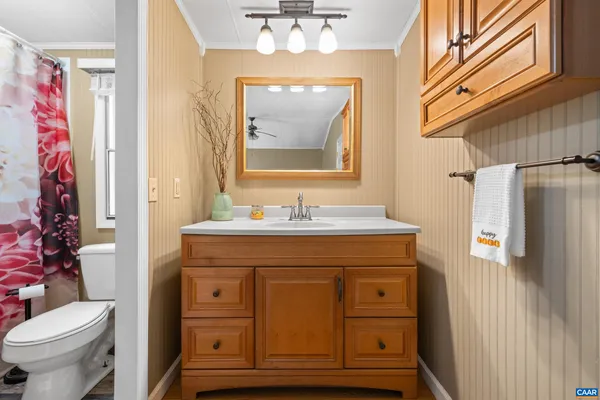 a bathroom with a sink a toilet and a mirror