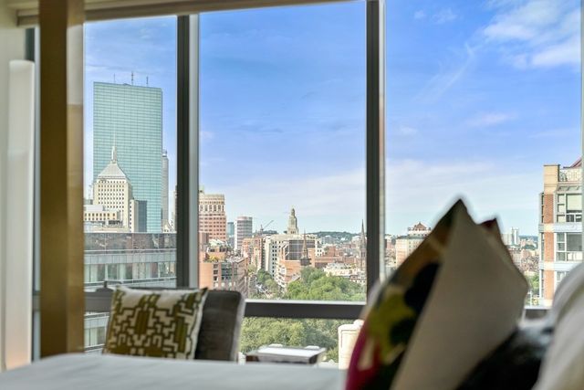 a view of balcony with furniture
