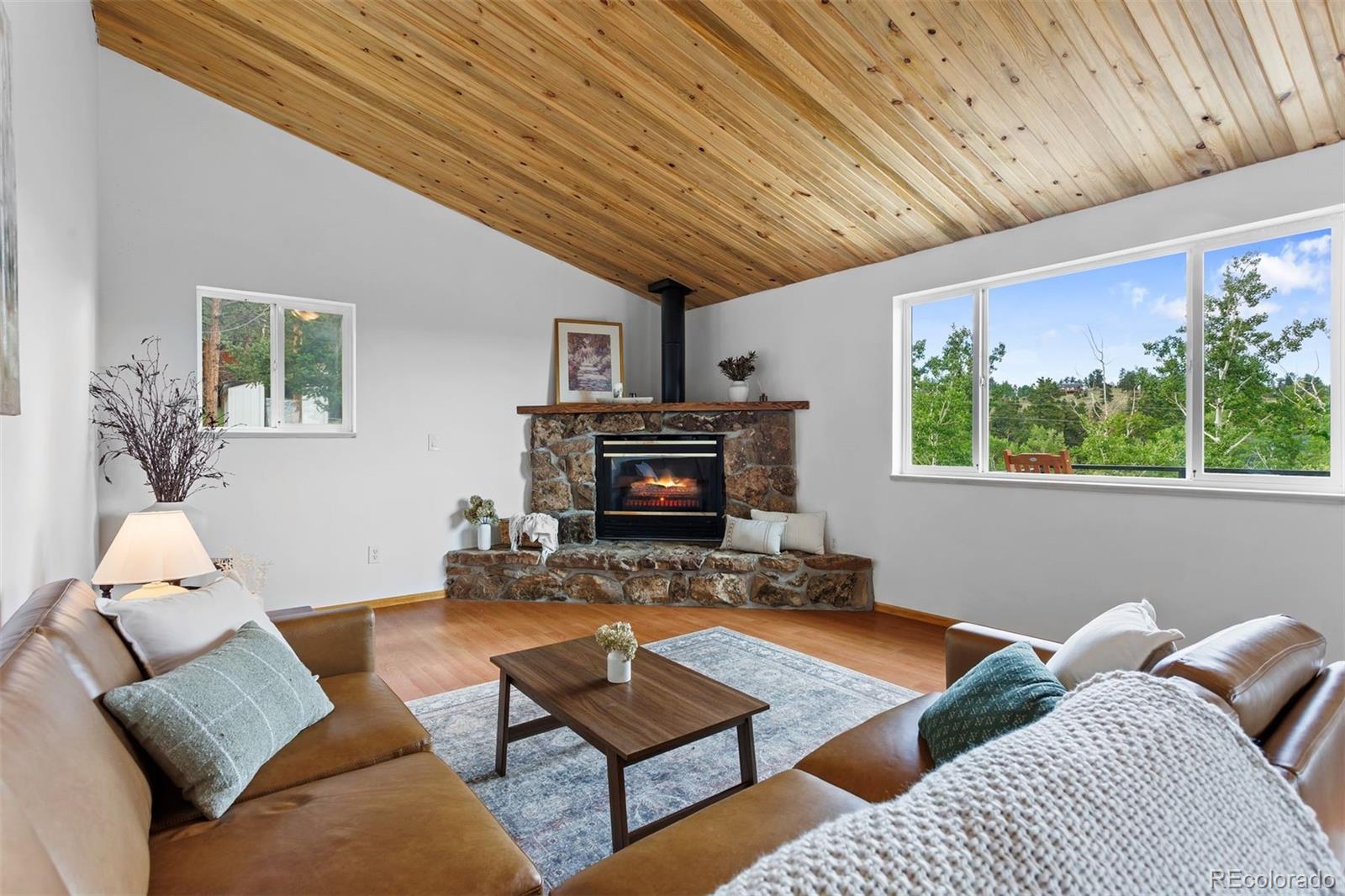 616 South Pine Drive Bailey, CO 80421 - Photo 4 of 50 a living room with furniture and a fireplace