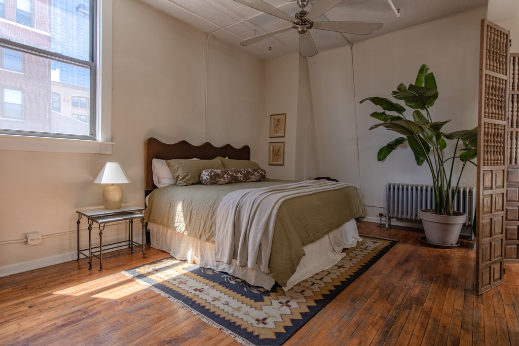 727 South Dearborn Street, Unit 910 Chicago, IL 60605 - Photo 22 of 37 a bedroom with bed and a potted plant