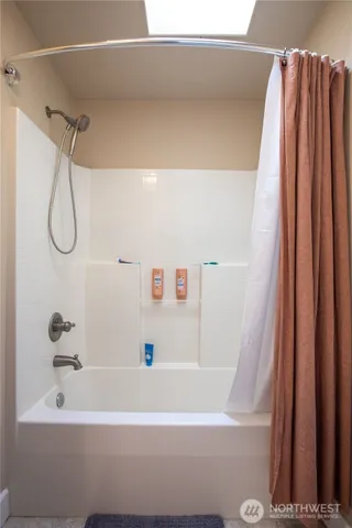 a bathroom with a shower and a bathtub