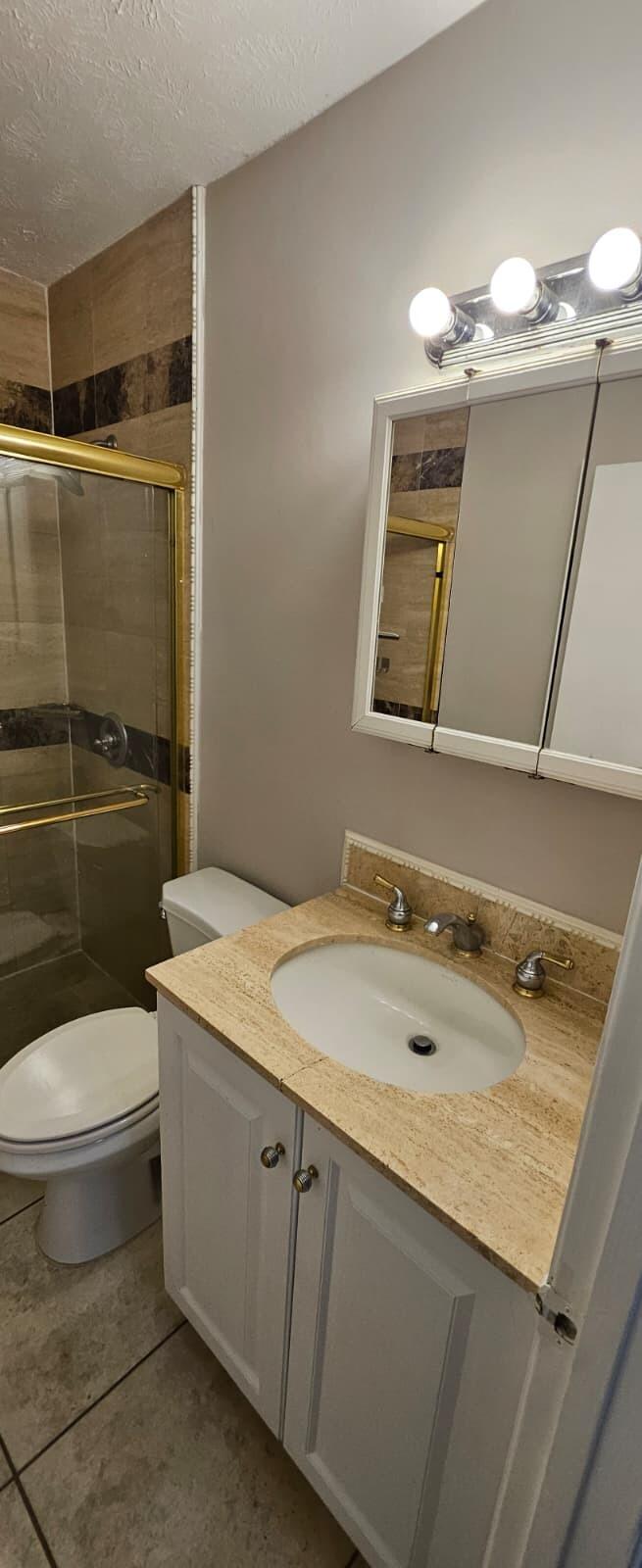 1202 Summer Street, Unit 1202 Palm Springs, FL 33461 - Photo 7 of 32 a bathroom with a sink a toilet and mirror