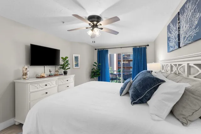 a bedroom with a large bed and a flat screen tv