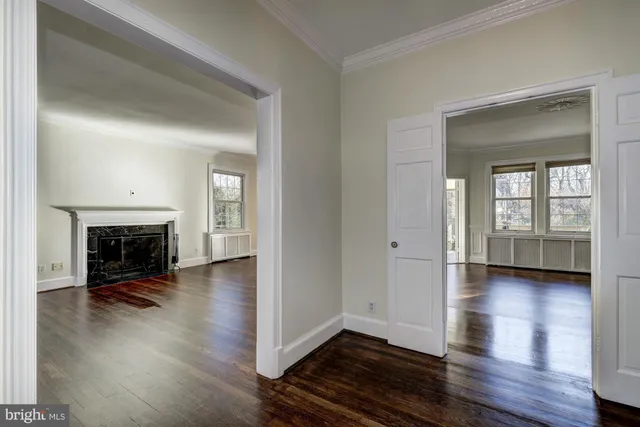 wooden floor fireplace and natural light in room