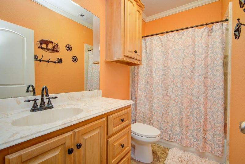 24910 Farm To Market 2004 Angleton, TX 77515 - Photo 29 of 50 a bathroom with a sink a toilet and shower curtain