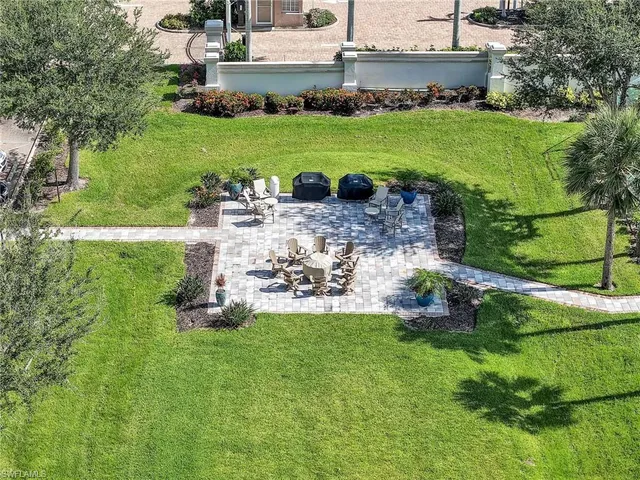 a view of a garden with an ocean