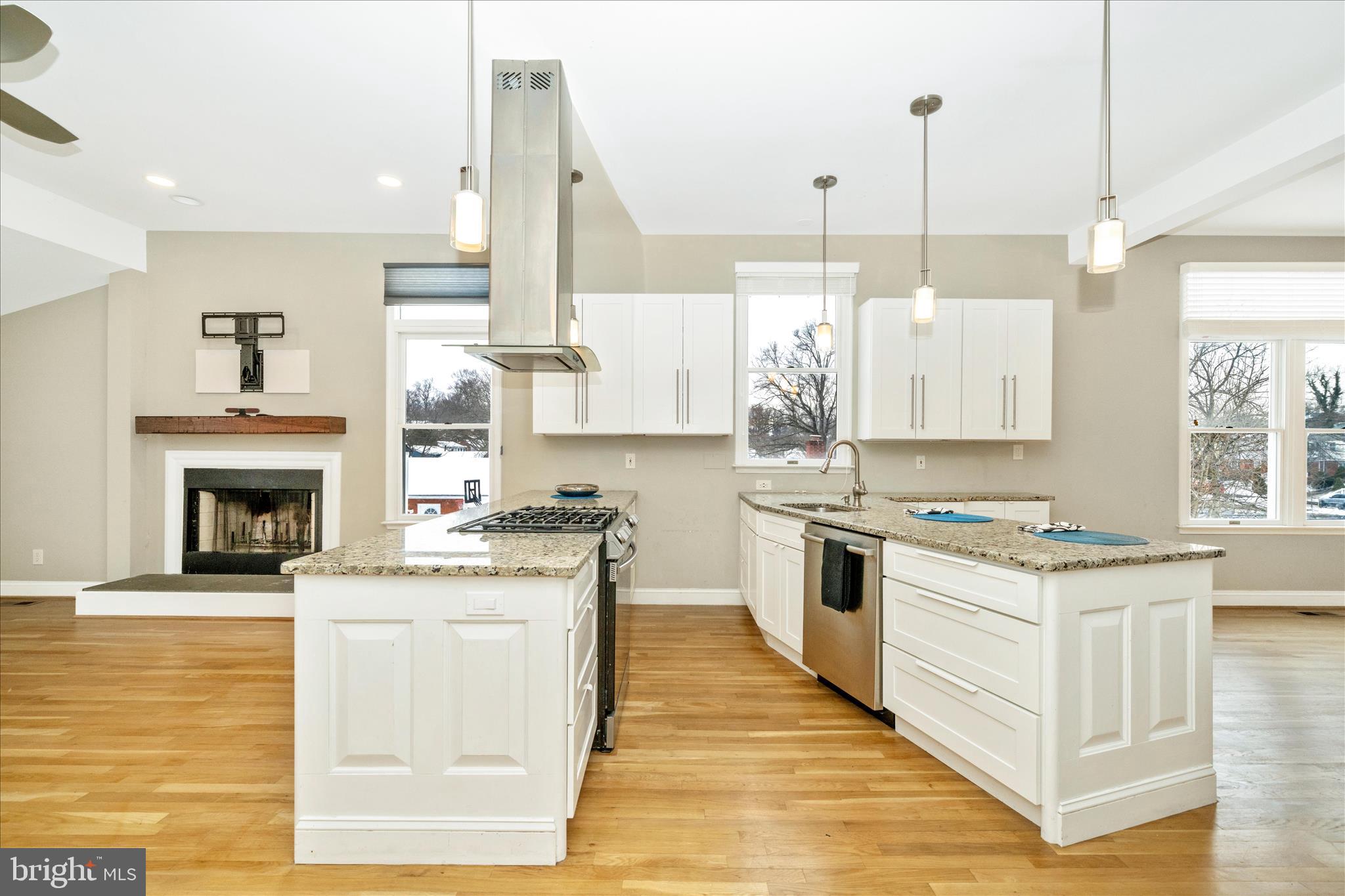 3313 Moline Road Silver Spring, MD 20902 - Photo 4 of 66 a kitchen with stainless steel appliances granite countertop a stove top oven a sink dishwasher and a fireplace with wooden floor