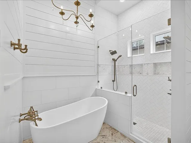 a bathroom with a bathtub