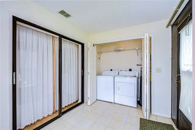 a view of a room with windows