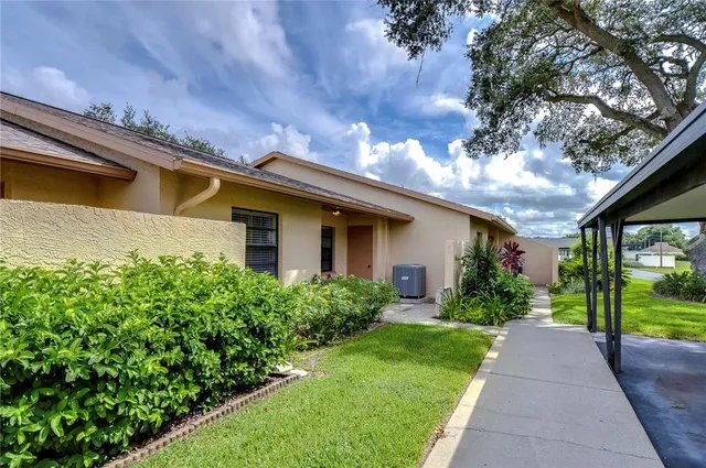 a front view of house with yard and green space